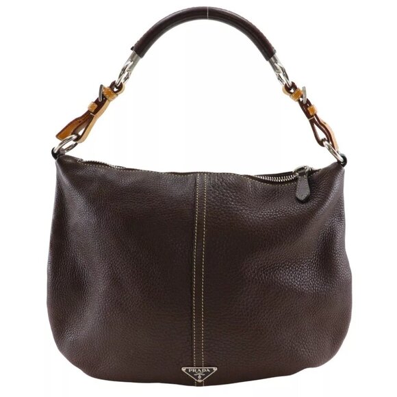 PRADA One Belt Shoulder Bag Brown Calfskin Women - Picture 1 of 12